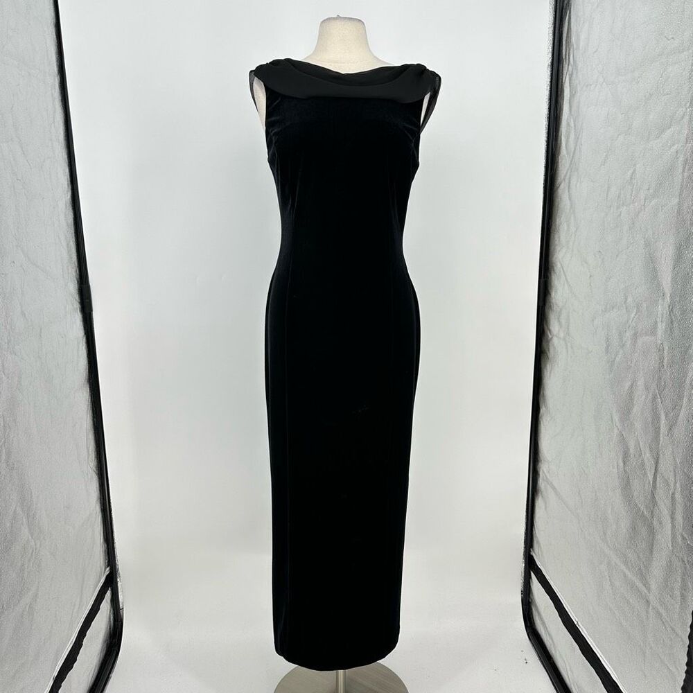 Vintage 90’s Robbie Bee Formal Dress Black Velvet Maxi Boat Neck Goth Size M - Picture 2 of 12